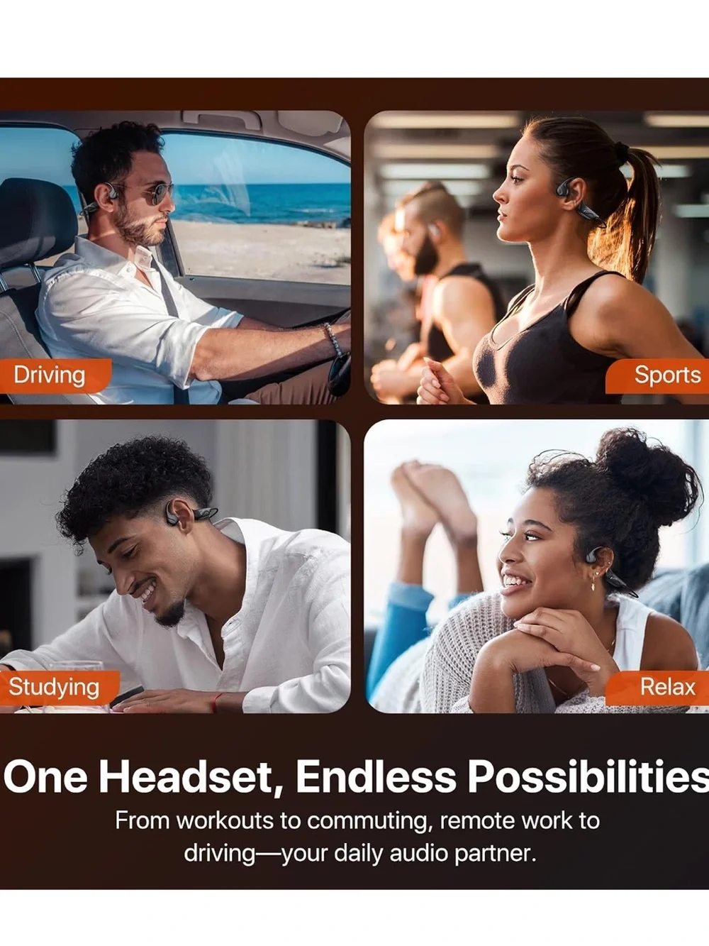 CPTEA Black Wireless Bone Conduction Headphones